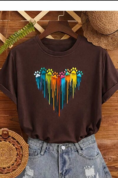 New Shine Paw Heart Printed Brown Unisex T-Shirt