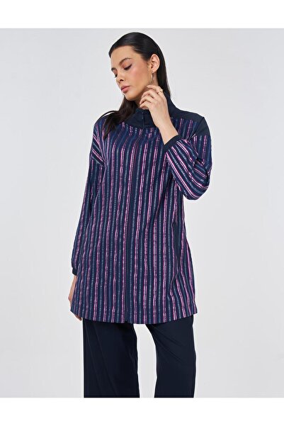 KYR Tunica cu guler înalt și model în relief, albastru închis