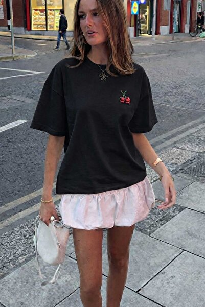 New Shine Μαύρο μπλουζάκι Unisex με στάμπα κεράσια