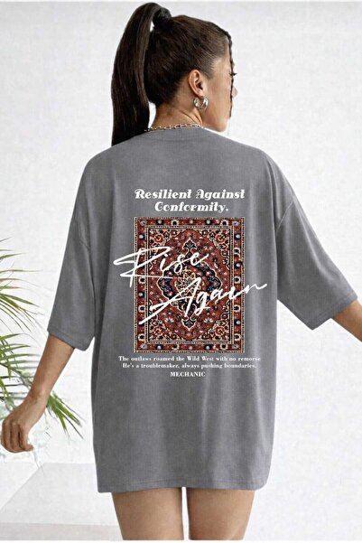 New Shine Tricou unisex gri cu model covor Rise Again