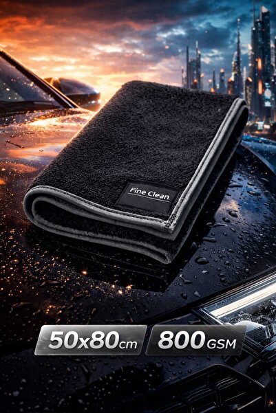 Fine Clean Premium Siyah 50x80 cm 800 GSM Araç Kurulama Mikrofiber Bezi, Oto ...