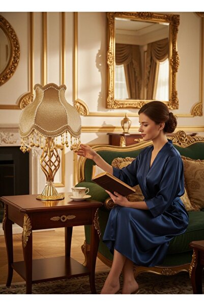 Dekovien Gold Silk Velvet Covered Pearl Ribbon Decoration Night Light Lampsha...