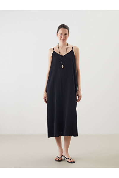LC Waikiki Lcwaikiki classic black v-neck muslin dress