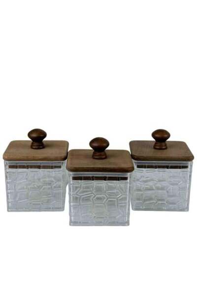 Generic Glass Jar Set with Wooden Lid - 3 Pieces