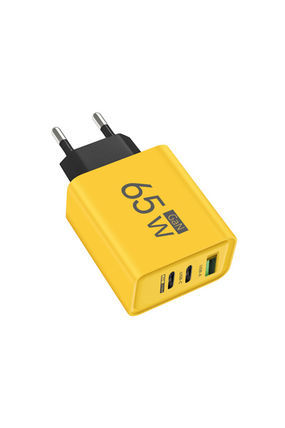 Choice3 شاحن سريع PD أصفر اللون بقوة 65 واط، 3 في 1، من النوع C، مزود بمنفذ U...