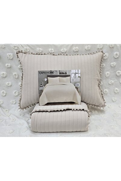 Çapa Home Ponpon Bej Taşlama Wash Micro Soft Tek kişilik Yatak örtüsü