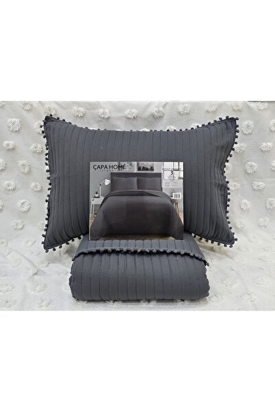 Çapa Home Antrasit Ponpon Taşlama Wash Micro Soft Tek kişilik Yatak Örtüsü