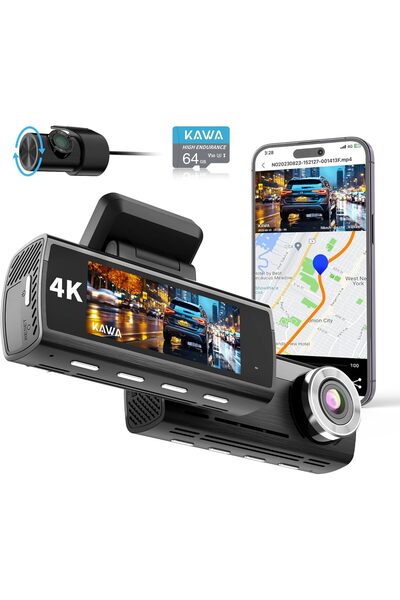 Generic KAWA True 4K Dash Cam Front and Rear, Voice Control,Free 64GB Card, 4...