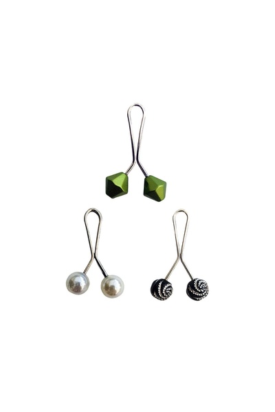 TAEYU 3 bucăți Hijab eșarfă și clemă șal alb perlat negru cu model verde