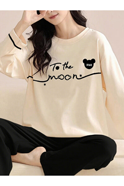 Take Two By Styli Black Graphic Print Long Sleeve T-Shirt and Pyjama Set