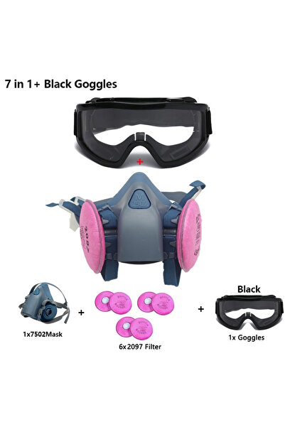 Choice3 7in1-Black Goggles 7502 Silicone Respirator Gas Mask With 2097 Filter...