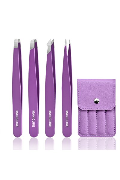 Choice1 purple 1set 1/4pcs Stainless Steel Tweezers Kit Eyebrow Eyelash Tweez...