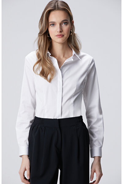 Network Beyaz Pamuk Saten Basic Gömlek