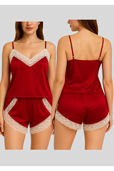 mothers dream Women’s Satin Lace Sleepwear Set – Camisole Top and Shorts with...