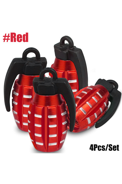 Choice12 C02096-Red 4pcs Car Tire Valve Cap Grenade Aluminum Tyre Valve Stem ...
