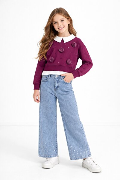 Cansın Mini Κοριτσίστικο σετ πουκάμισο με κεντημένο μπαντίλι και τζιν παντελό...