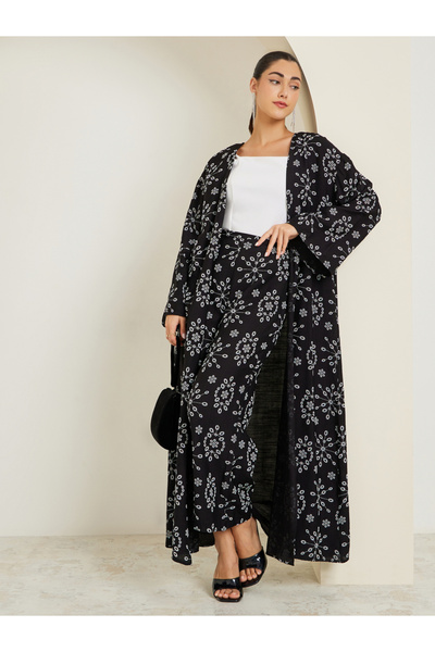 Styli Black Printed Kimono and Wide Leg Pants Co-Ords