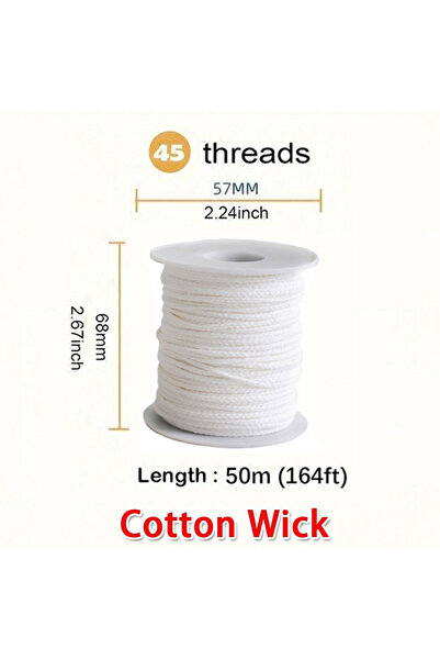 Choice7 فتيل شمعة قطني 45 متر، 50 متر، 50 متر و61 متر، 21-45 خيط، دخان منخفض،...