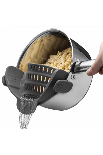 Choice3 Grey Universal Clip-On Silicone Colander: Anti-Spill Strainer for Pas...
