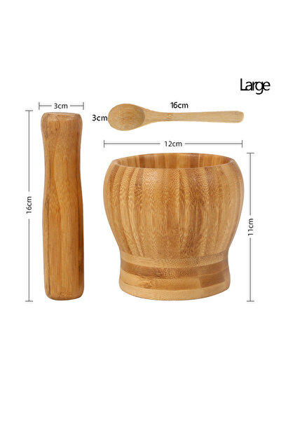 Choice6 هاون ومدقة كبيران من بامبو التقليدي مع ملعقة، مطحنة ثوم، هراسة أعشاب،...