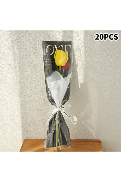 Choice1 Black 20pcs LOVE Transparent Rose Packaging Bags Flower Bouquet Plast...