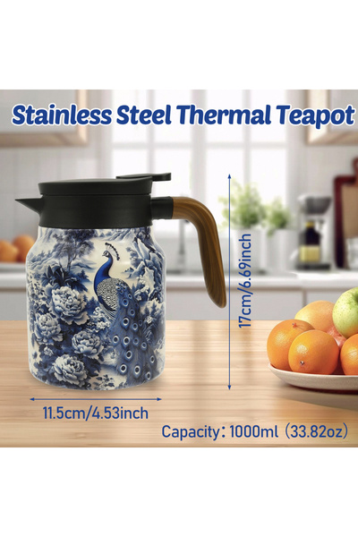 Choice11 ترمس شاي عتيق بنقشة زهور، مصنوع من الفولاذ المقاوم للصدأ، مقاوم للتن...