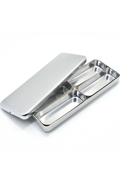 Choice1 علبة تعقيم الأسنان الفضية، معقم أوتوماتيكي، علبة بأربع خلايا، حامل مل...