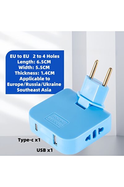 Choice3 Z02 Blue EU Plug 180 Degree Rotatable Sket Converter 3 in 1 USB Exten...