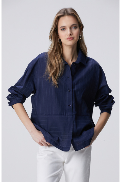 Network Lacivert Keten Mix Gömlek