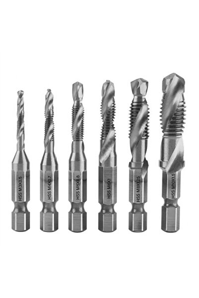 choice2 grey 6pcs Tap Titanium Plated Hex Shank Drill Bits HSS Screw Thread M...
