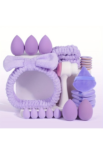 Choice1 24PCS-HZTZ-Purple 24PCS Vegan Makeup Kit - Hypoallergenic Brushes & S...