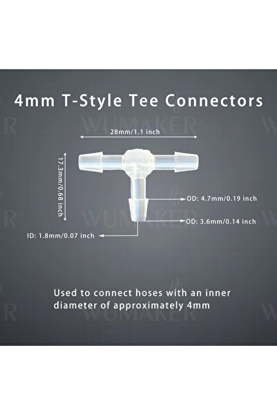 Choice8 وصلات على شكل حرف T مقاس 4 مم، 5 قطع، وصلات خرطوم على شكل حرف T، وصلة...