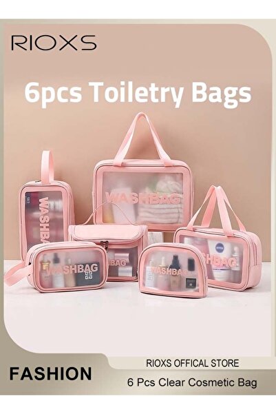 RIOXS 6Pcs Clear Cosmetic Bag Vinyl Air Travel Toiletry Bags Bulk, Water Resi...