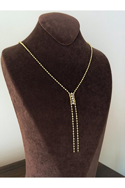 Twenty Eight 5 Stone Detailed Steel Y Necklace