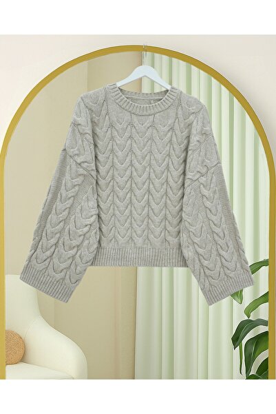 bellura Knitted Patterned Casual Crop Knitwear Sweater