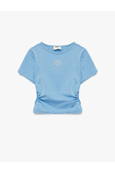 Koton okrugla kragna Slim fit Srce Sa kamenčićima Sa naborima Pamuk Kratki ru...