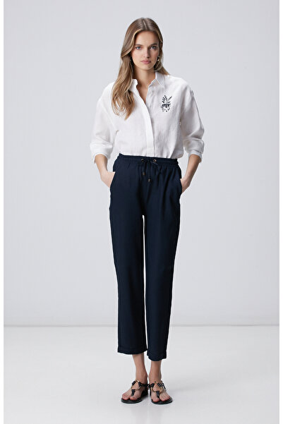 Network Lacivert Nervür Detaylı Keten Mix Pantolon