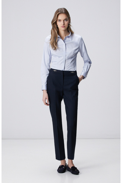 Network Lacivert Beli Metal Aksesuarlı Basic Pantolon