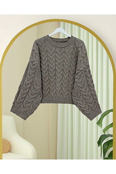 bellura Knitted Patterned Casual Crop Knitwear Sweater