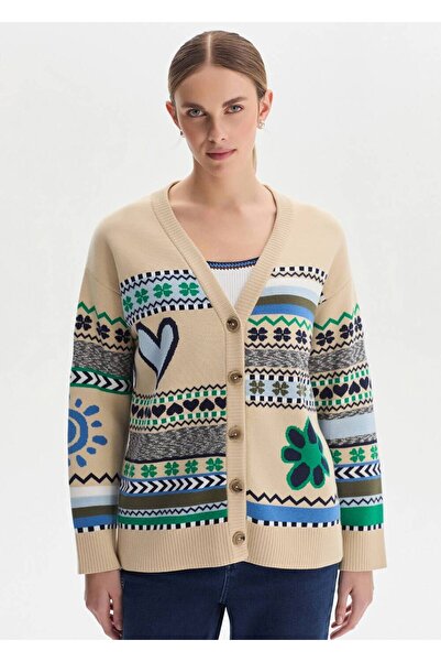 Knitss Bahar Temalı Organik Pamuk Triko Hırka