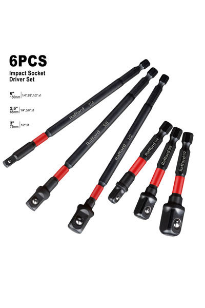 Choice1 6PCS Rafford Impact Sket Adapter Set,1/4"3/8"and1/2"Drive,Extension B...