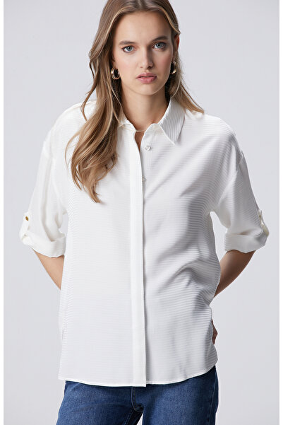 Network Kırık Beyaz Çizgi Jakarlı Truvakar Kol Gömlek