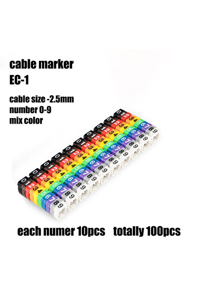 Choice1 EC-1-100PCS-mix ملصق بلاستيكي لتعليم الكابلات، رقم تعليم الكابل ec-0 ...