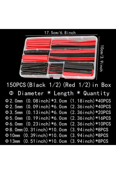 choice2 150pcs Black red 2:1,Heat Shrink Tubing,127-850 PCS,Insulated Polyole...