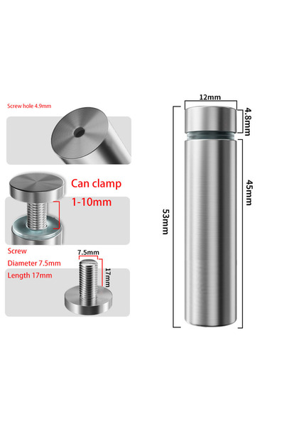 Choice4 8 قطع من مثبتات الزجاج 12 × 50 مم، مثبتات إعلانية من الفولاذ المقاوم ...