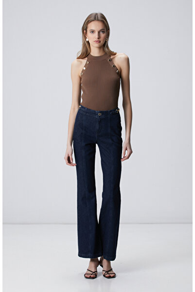 Network Lacivert Bel Aksesuar Detaylı Flare Denim Pantolon