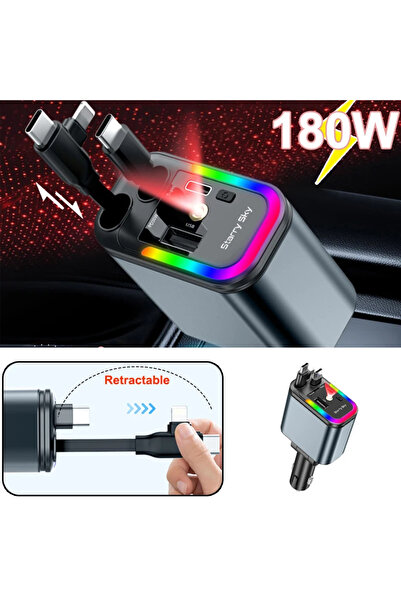 choice2 شاحن سيارة قابل للسحب kebidumei Roof Starlight-B بقوة 180 واط، 5 في 1...