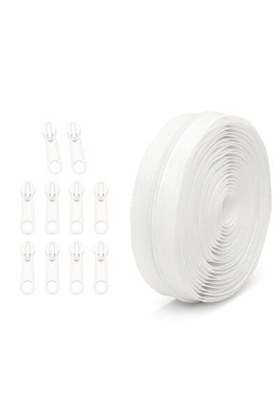 Choice16 3# أبيض. طقم واحد = 4.5 متر من السحاب + 10 رؤوس سحاب، سحاب نايلون رق...