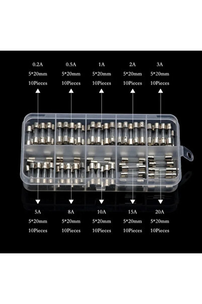 choice2 مجموعة متنوعة من 100 قطعة من فيوزات زجاجية 5x20 مم، بقدرة 0.2-20 أمبي...
