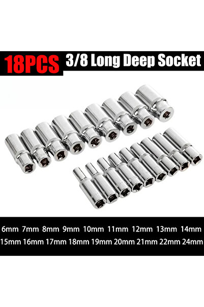 Choice18 مجموعة مفاتيح ربط سداسية طويلة وعميقة من 18 قطعة، مقاس 6-24 مم، بمقب...